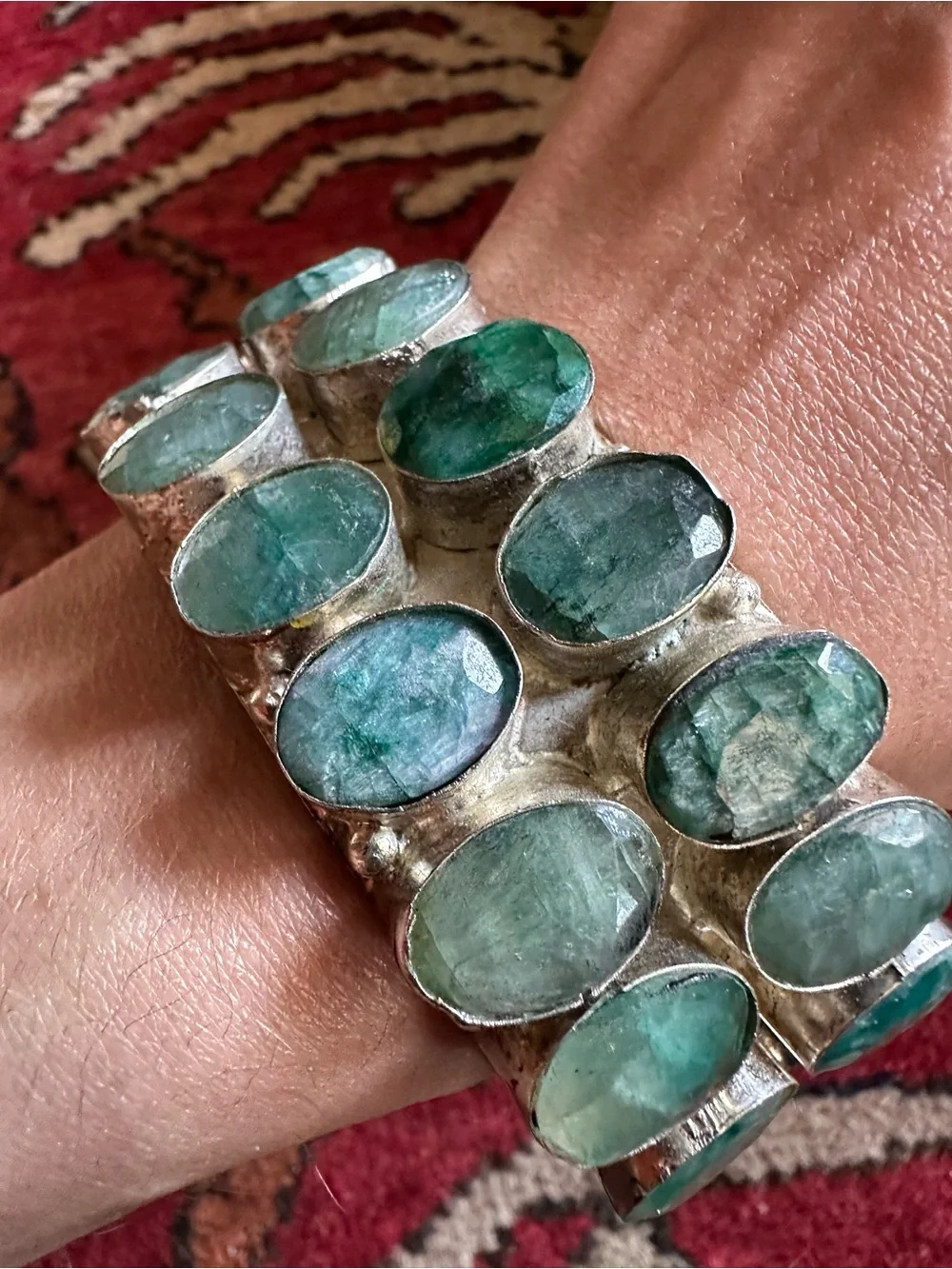 Vintage Raw Emerald Quartz Santa Fe Chunky Bracelet Wow